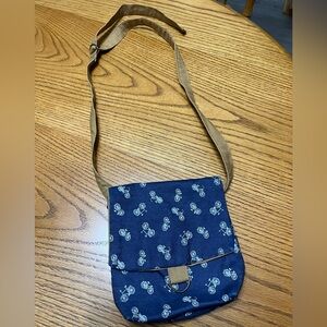Navy Blue Crossbody Bag with Bicycle Print